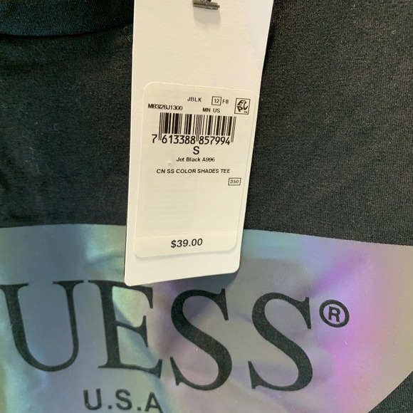Guess Men's Tee T Shirt S Black Holographic Logo Short Sleeve Crew Neck - Picture 6 of 11